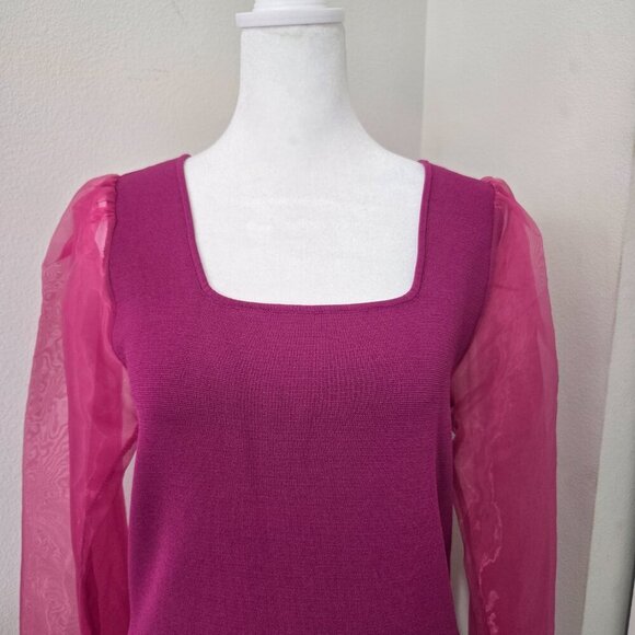 House of Harlow 1960 Fuchsia Bodycon Dress Sheer Sleeves Sz L - Picture 3 of 9